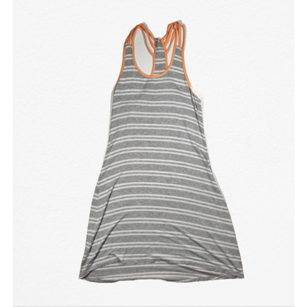 🌷 Lightweight Gray and White Striped Dress with Orange Racerback Straps